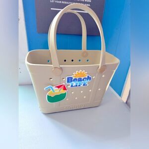 Simply Beige Tote Bag with Beach Life Sticker